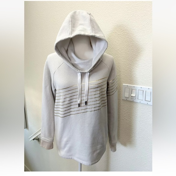 Under Armour Pullover Hoodie size Small Loose Fit Threadborne gold stripes beige - Picture 1 of 10